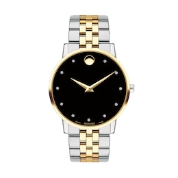 Men's Movado Museum® Classic Diamond Accent Two-Tone Watch with Black Dial (Model: 0606879)