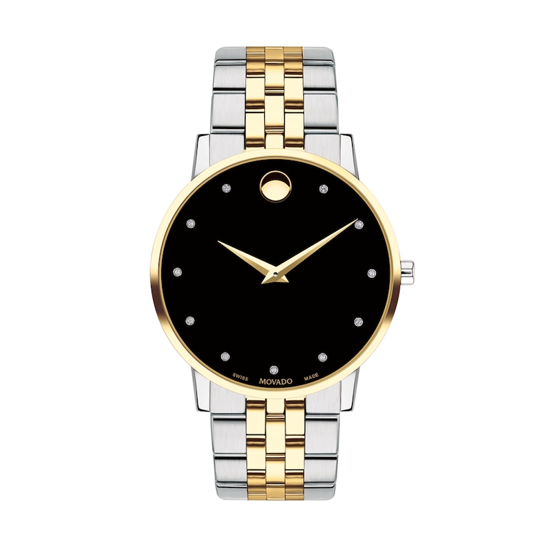 Men's Movado Museum® Classic Diamond Accent Two-Tone Watch with Black Dial (Model: 0606879)