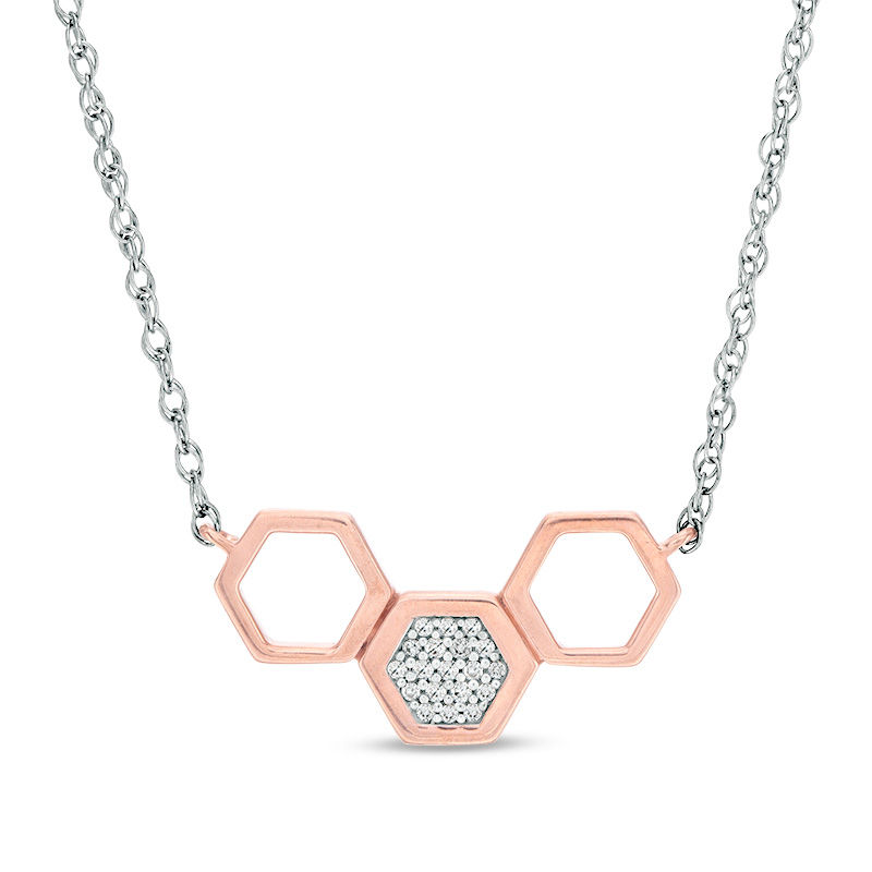 Main Image 1 of 0.04 CT. T.W. Diamond Triple Hexagon Necklace in 10K Two-Tone Gold