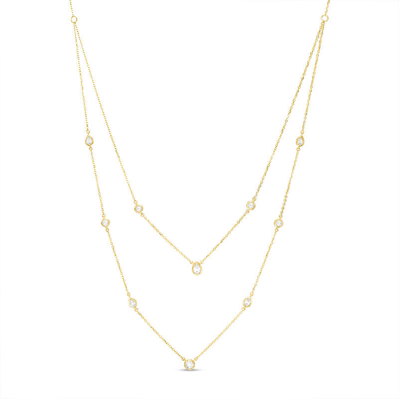 Main Image 1 of 0.60 CT. T.W. Diamond Layered Station Necklace in 10K Gold - 24"