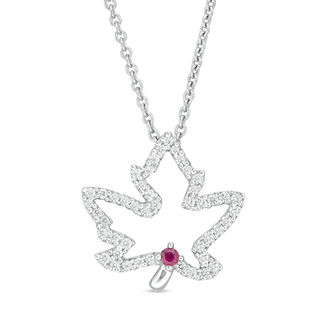 Peoples 100-Year Anniversary Ruby and 0.18 CT. T.W. Diamond Maple Leaf Pendant in Sterling Silver