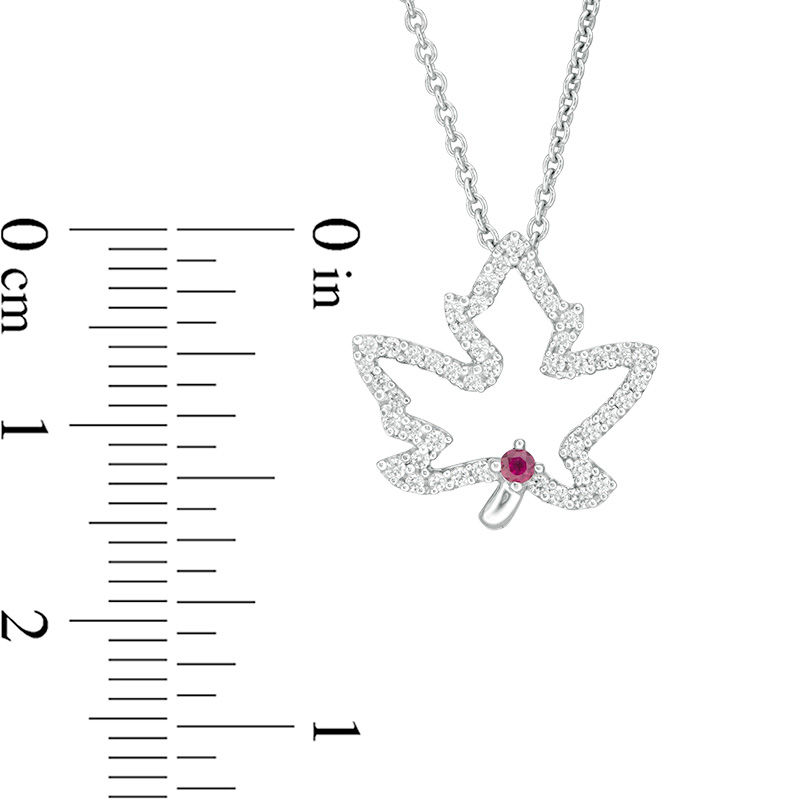Main Image 3 of Peoples 100-Year Anniversary Ruby and 0.18 CT. T.W. Diamond Maple Leaf Pendant in Sterling Silver