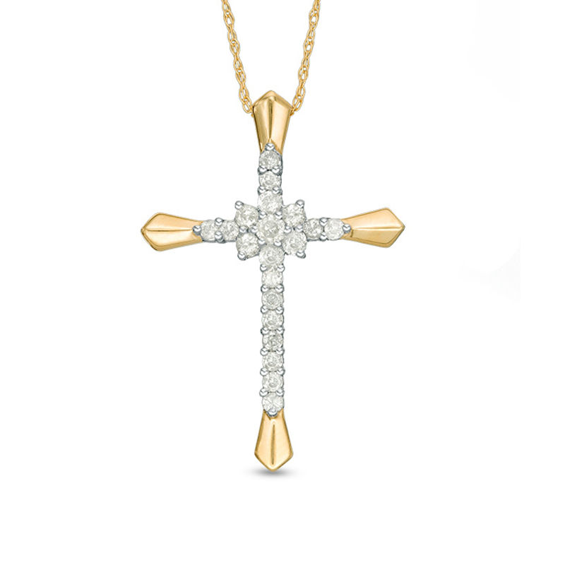 0.37 CT. T.W. Diamond Flower Cross Pendant in 10K Gold|Peoples Jewellers