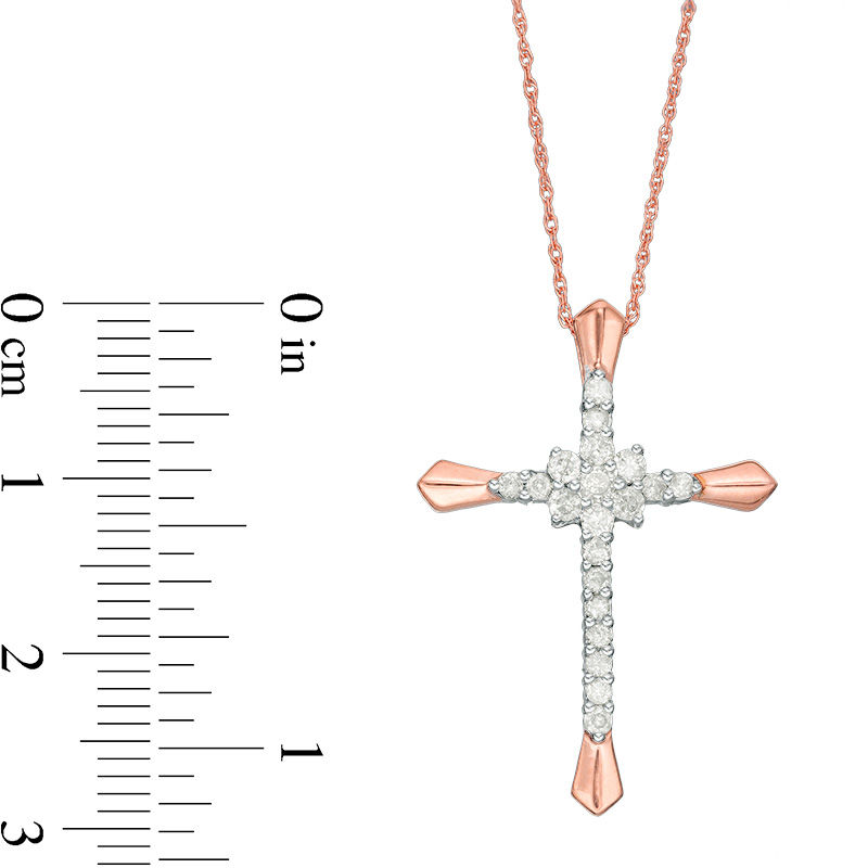 0.37 CT. T.W. Diamond Flower Cluster Cross Pendant in 10K Rose Gold