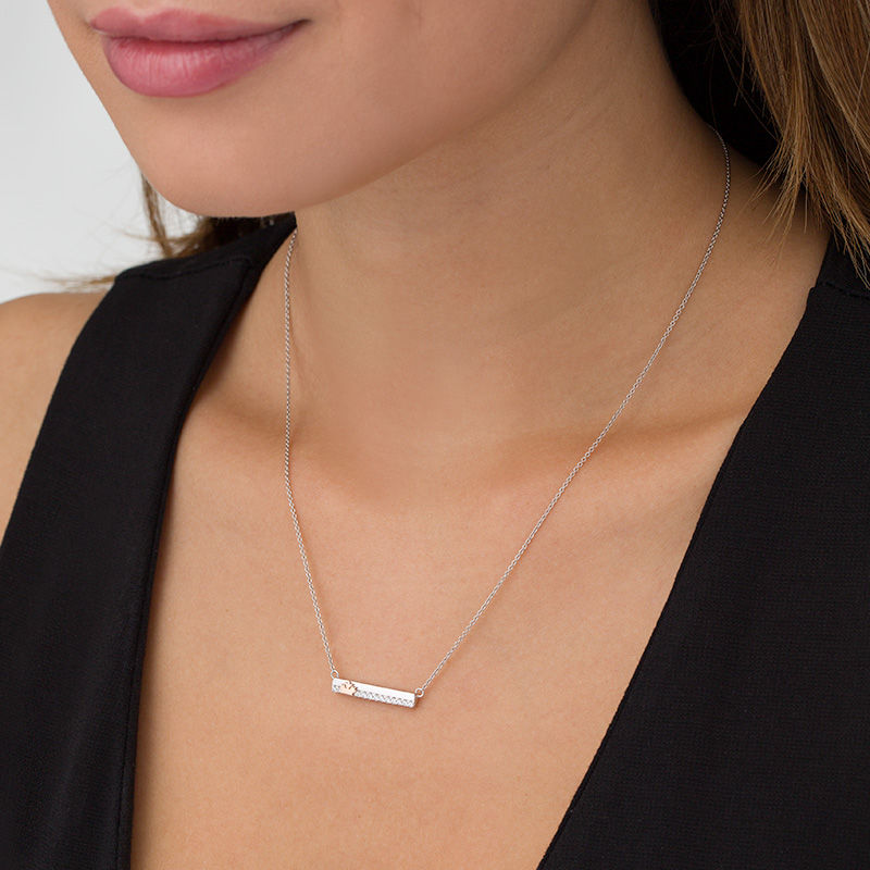 Main Image 2 of Peoples 100-Year Anniversary  0.10 CT. T.W. Diamond Maple Leaf Bar Necklace in Sterling Silver and 14K Rose Gold