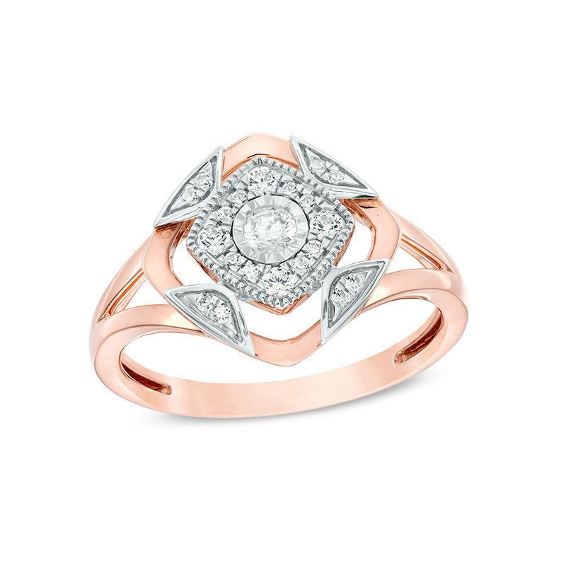 Main Image 1 of 0.25 CT. T.W. Diamond Cushion Frame Vintage-Style Ring in 10K Two-Tone Gold