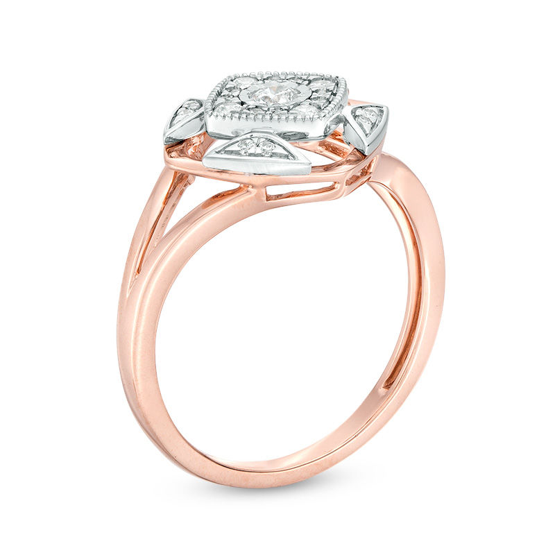 Main Image 2 of 0.25 CT. T.W. Diamond Cushion Frame Vintage-Style Ring in 10K Two-Tone Gold