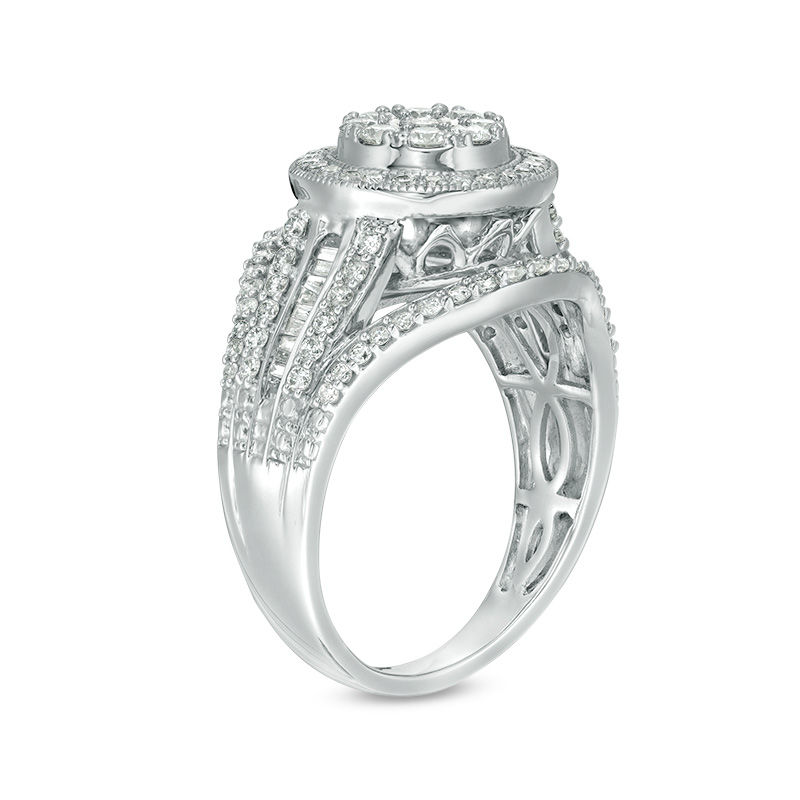 1.00 CT. T.W. Diamond Double Frame Vintage-Style Engagement Ring in 10K White Gold