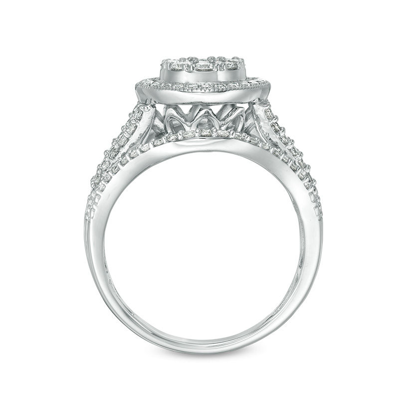 1.00 CT. T.W. Diamond Double Frame Vintage-Style Engagement Ring in 10K White Gold