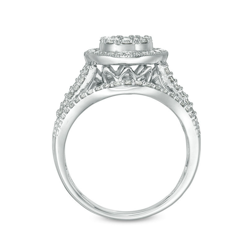 Main Image 5 of 1.00 CT. T.W. Diamond Double Frame Vintage-Style Engagement Ring in 10K White Gold