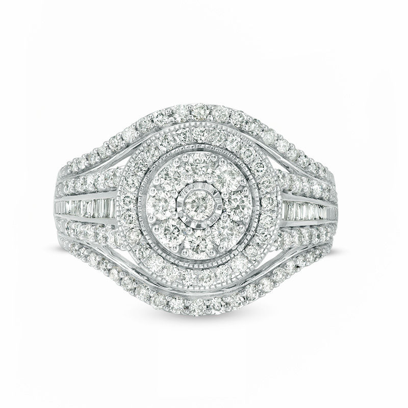 1.00 CT. T.W. Diamond Double Frame Vintage-Style Engagement Ring in 10K White Gold