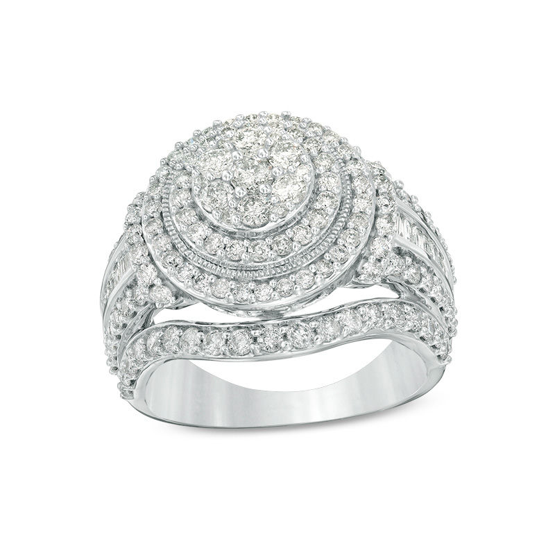 Main Image 1 of 2.00 CT. T.W. Composite Diamond Frame Multi-Row Vintage-Style Engagement Ring in 10K White Gold