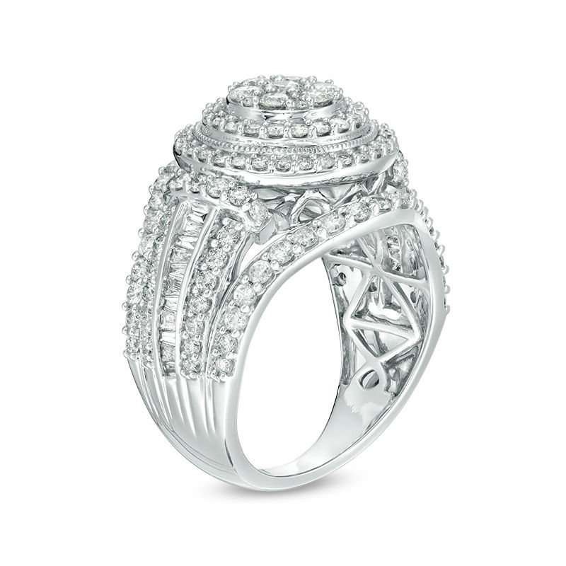 Main Image 2 of 2.00 CT. T.W. Composite Diamond Frame Multi-Row Vintage-Style Engagement Ring in 10K White Gold