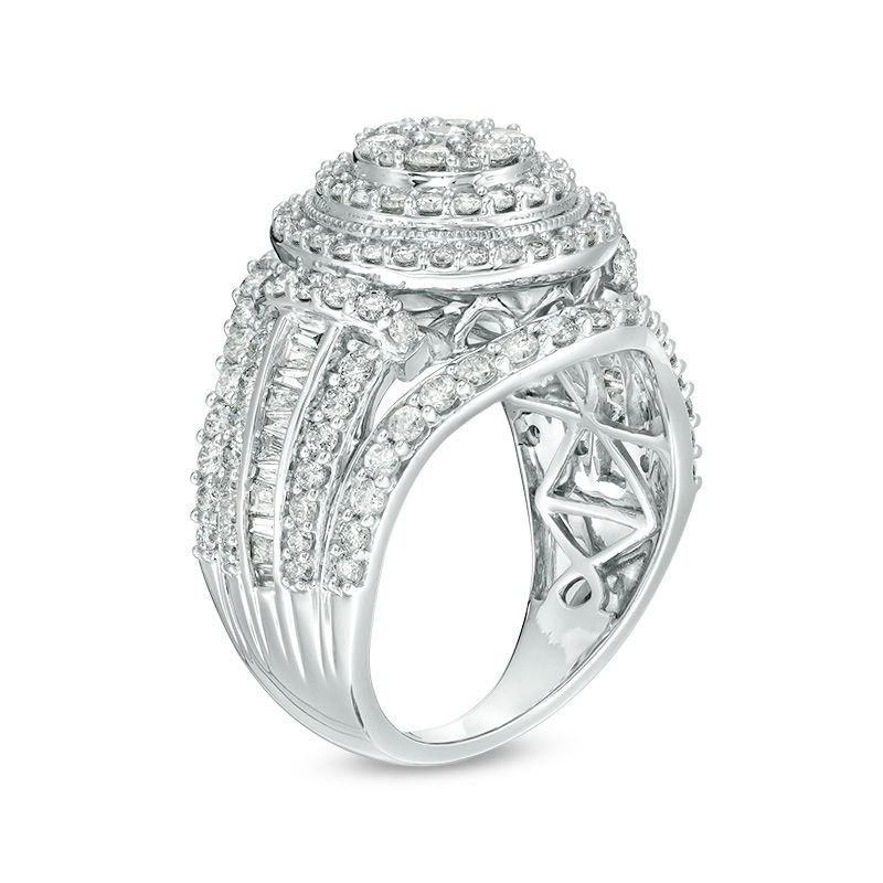 2.00 CT. T.W. Composite Diamond Frame Multi-Row Vintage-Style Engagement Ring in 10K White Gold