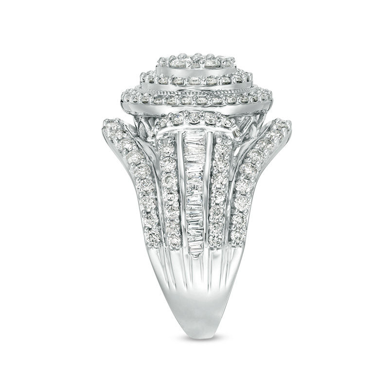 2.00 CT. T.W. Composite Diamond Frame Multi-Row Vintage-Style Engagement Ring in 10K White Gold