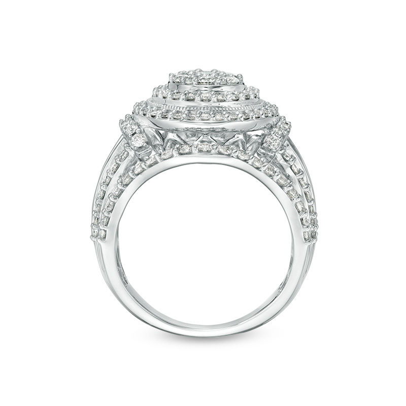 2.00 CT. T.W. Composite Diamond Frame Multi-Row Vintage-Style Engagement Ring in 10K White Gold