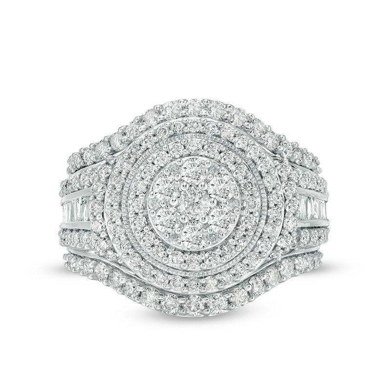 2.00 CT. T.W. Composite Diamond Frame Multi-Row Vintage-Style Engagement Ring in 10K White Gold