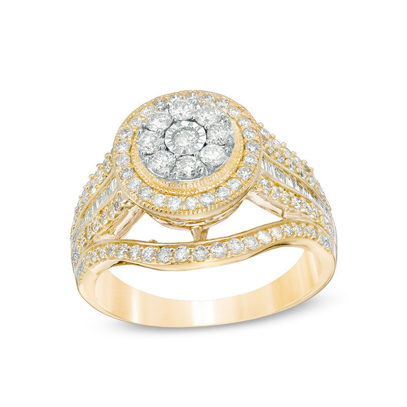 1.00 CT. T.W. Composite Diamond Double Frame Vintage-Style Engagement Ring in 10K Gold