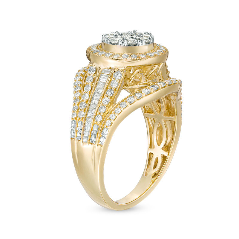 1.00 CT. T.W. Composite Diamond Double Frame Vintage-Style Engagement Ring in 10K Gold