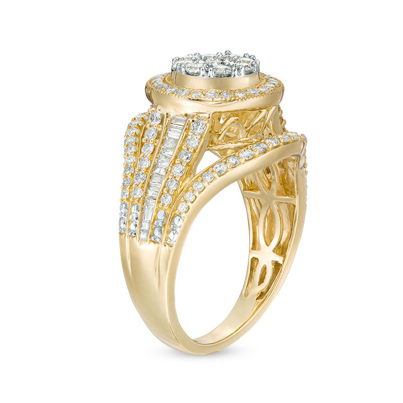 Main Image 2 of 1.00 CT. T.W. Composite Diamond Double Frame Vintage-Style Engagement Ring in 10K Gold