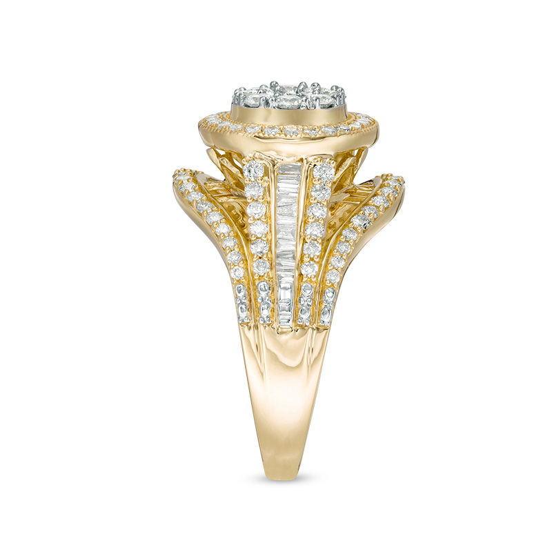Main Image 4 of 1.00 CT. T.W. Composite Diamond Double Frame Vintage-Style Engagement Ring in 10K Gold