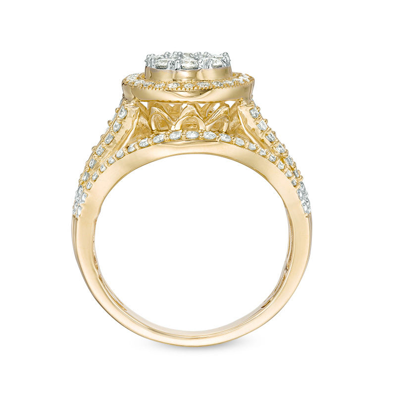 Main Image 5 of 1.00 CT. T.W. Composite Diamond Double Frame Vintage-Style Engagement Ring in 10K Gold