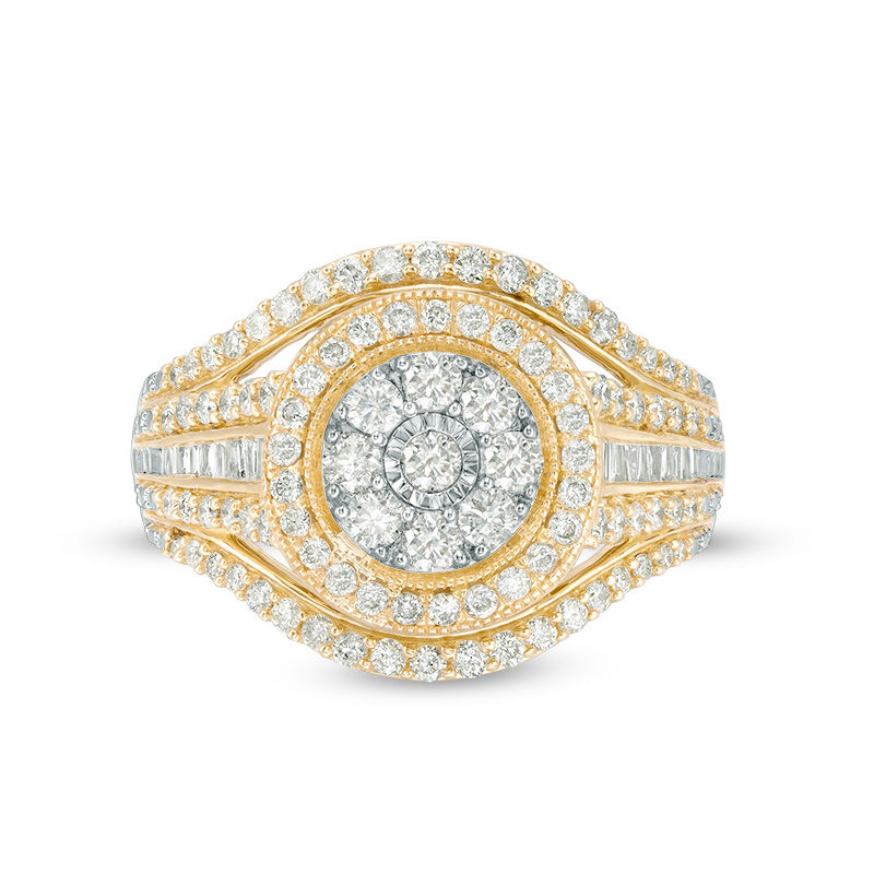 1.00 CT. T.W. Composite Diamond Double Frame Vintage-Style Engagement Ring in 10K Gold