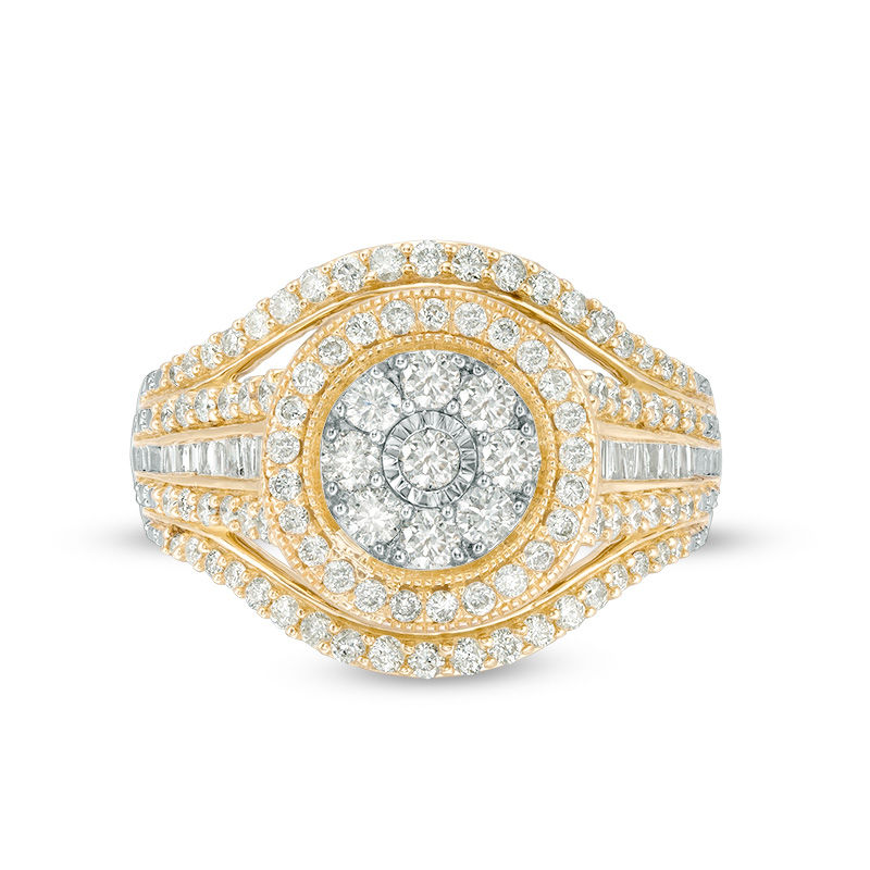 Main Image 6 of 1.00 CT. T.W. Composite Diamond Double Frame Vintage-Style Engagement Ring in 10K Gold