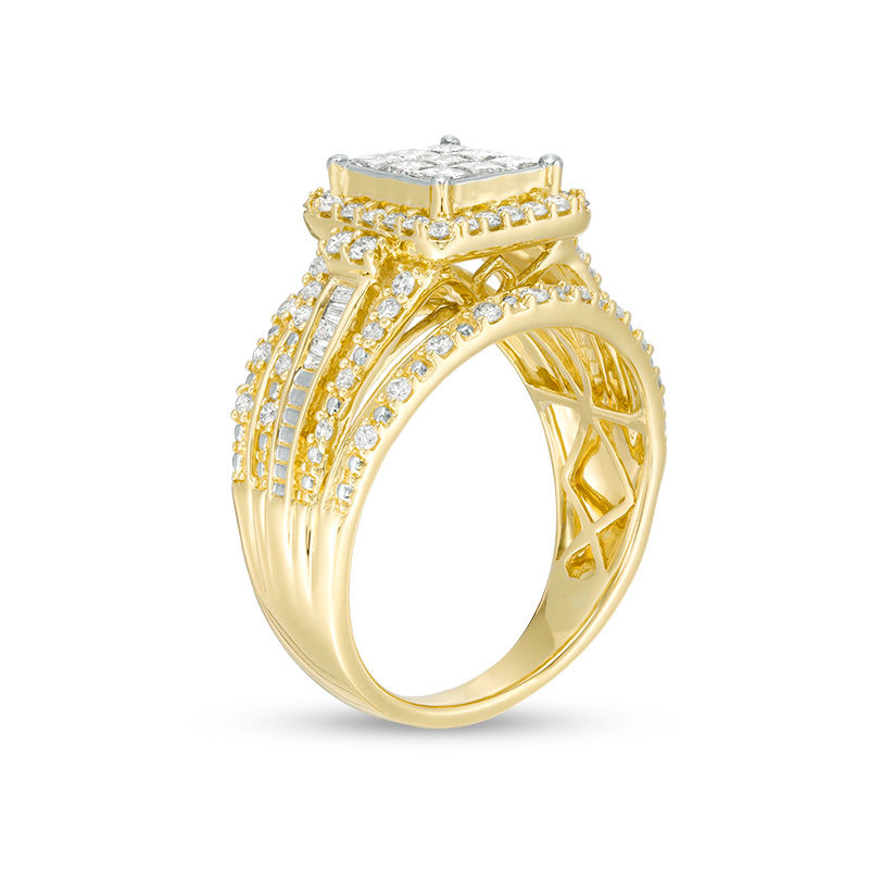 1.00 CT. T.W. Princess-Cut Composite Diamond Frame Multi-Row Engagement Ring in 10K Gold