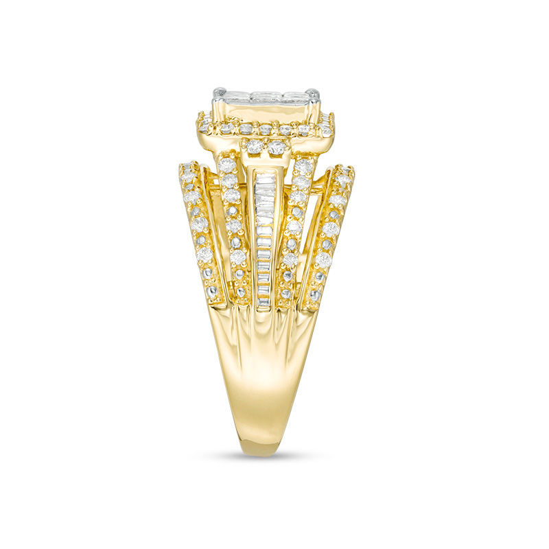 Main Image 4 of 1.00 CT. T.W. Princess-Cut Composite Diamond Frame Multi-Row Engagement Ring in 10K Gold