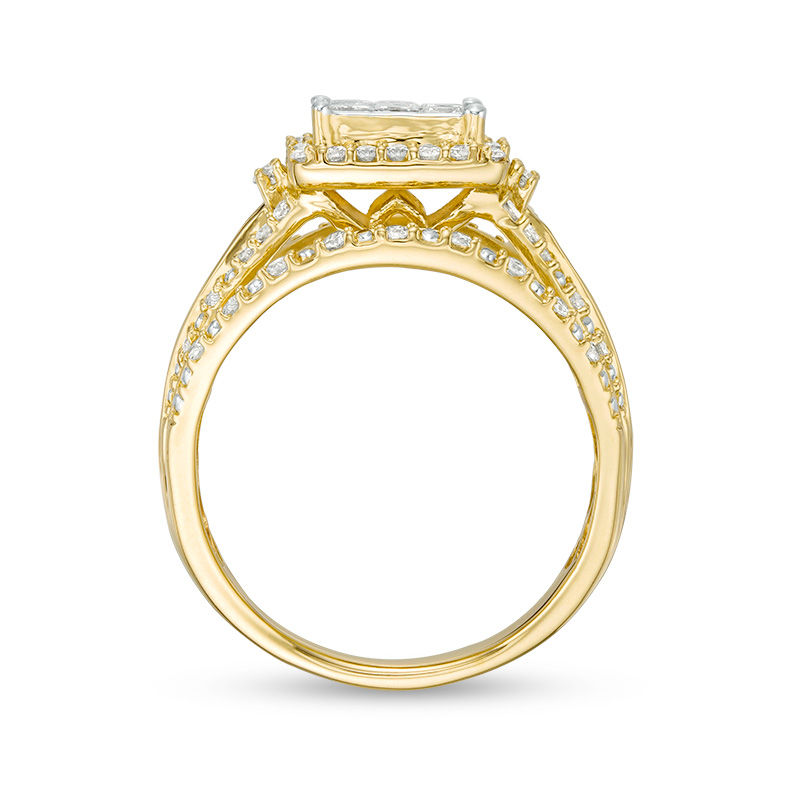 Main Image 5 of 1.00 CT. T.W. Princess-Cut Composite Diamond Frame Multi-Row Engagement Ring in 10K Gold