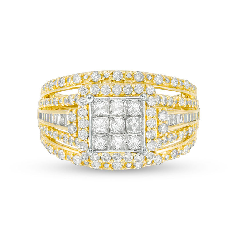 Main Image 6 of 1.00 CT. T.W. Princess-Cut Composite Diamond Frame Multi-Row Engagement Ring in 10K Gold