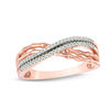 Thumbnail Image 1 of 0.15 CT. T.W. Diamond and Bamboo Double Row Crossover Ring in 10K Rose Gold