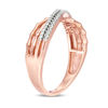 Thumbnail Image 1 of 0.15 CT. T.W. Diamond and Bamboo Double Row Crossover Ring in 10K Rose Gold