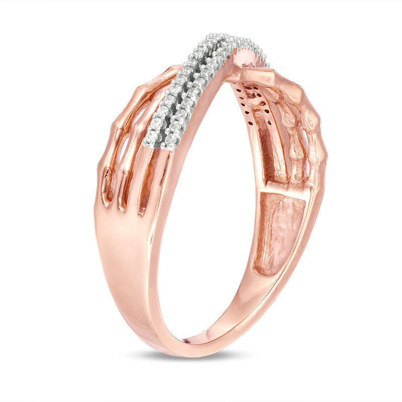Main Image 2 of 0.15 CT. T.W. Diamond and Bamboo Double Row Crossover Ring in 10K Rose Gold