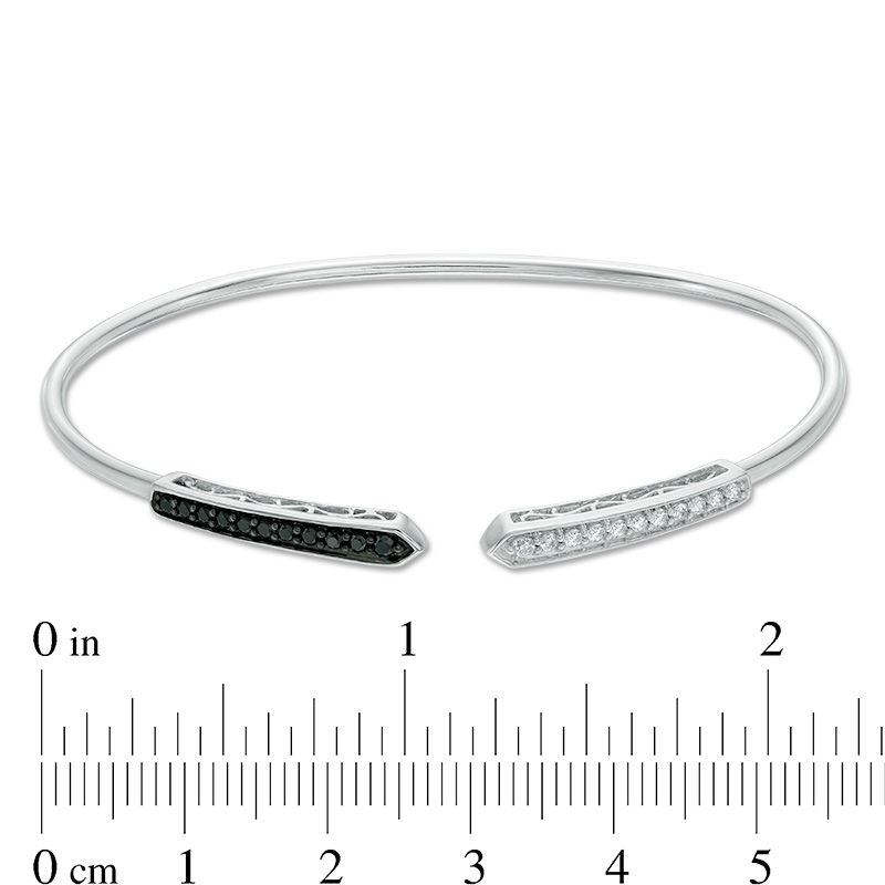 0.33 CT. T.W. Enhanced Black and White Diamond Open Flex Bangle in Sterling Silver