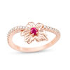 Thumbnail Image 0 of Peoples 100-Year Anniversary Ruby and 0.145 CT. T.W. Diamond Maple Leaf Ring in 14K Rose Gold