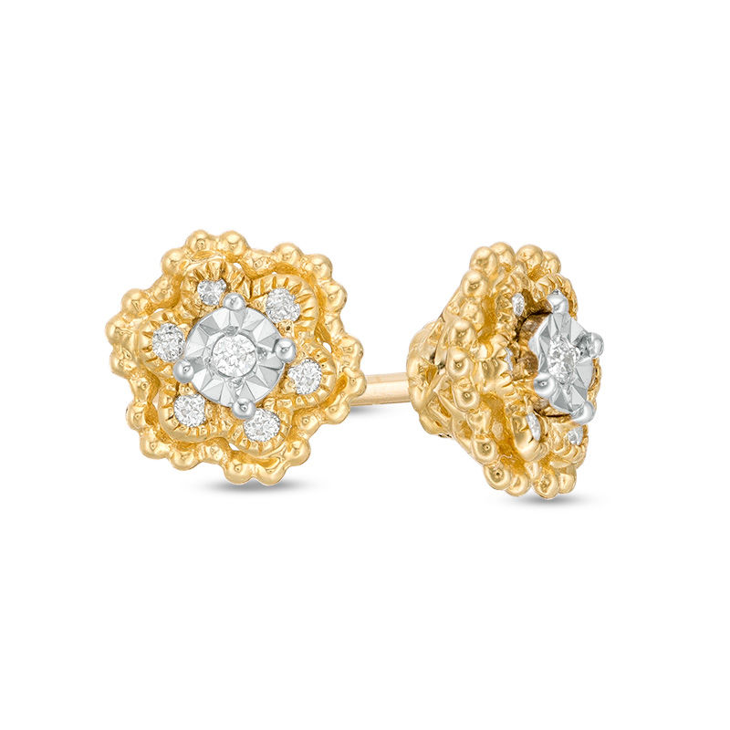 0.04 CT. T.W. Diamond Flower Vintage-Style Stud Earrings in 10K Gold|Peoples Jewellers