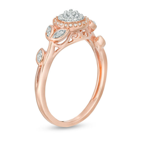 0.15 CT. T.W. Diamond Flower Double Frame Shank Ring in 10K Rose Gold