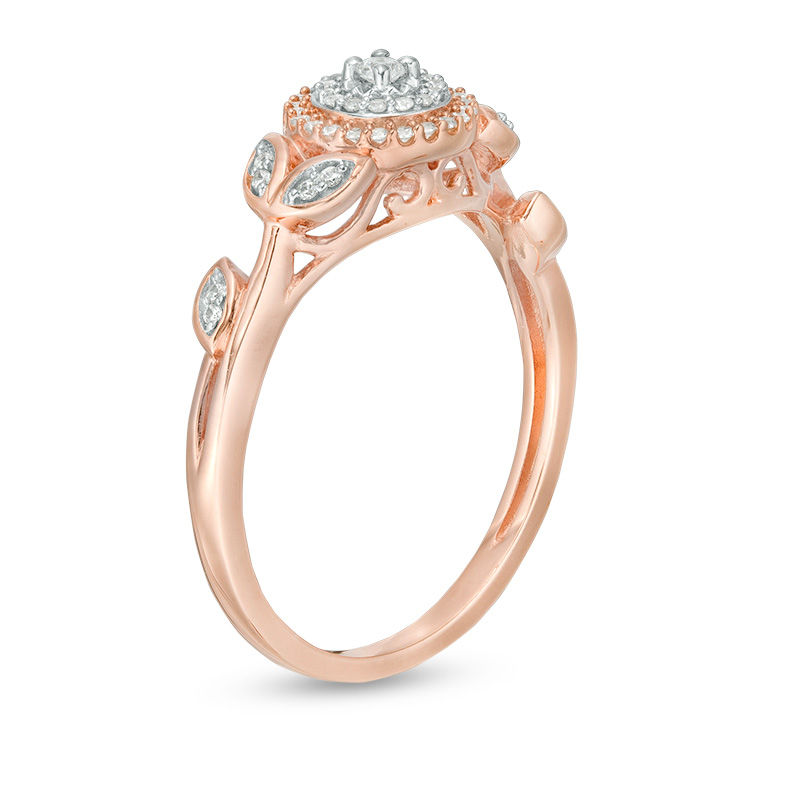 Main Image 3 of 0.15 CT. T.W. Diamond Flower Double Frame Shank Ring in 10K Rose Gold