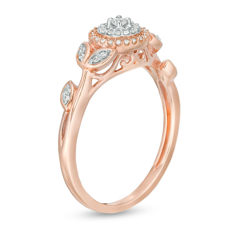 0.15 CT. T.W. Diamond Flower Double Frame Shank Ring in 10K Rose Gold