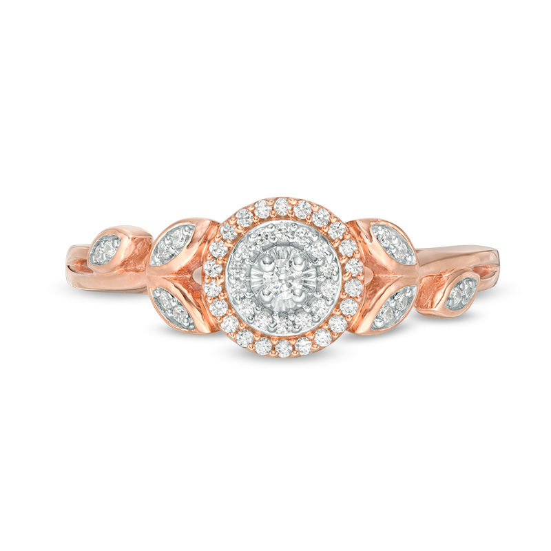 Main Image 4 of 0.15 CT. T.W. Diamond Flower Double Frame Shank Ring in 10K Rose Gold