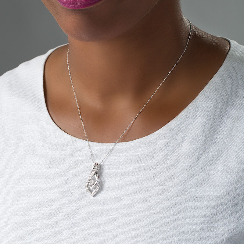 Diamond Accent Interlocking Teardrop Pendant in Sterling Silver