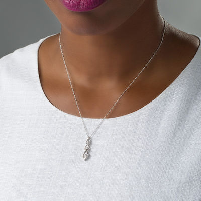 Diamond Accent Three Stone Flame Twist Pendant in Sterling Silver