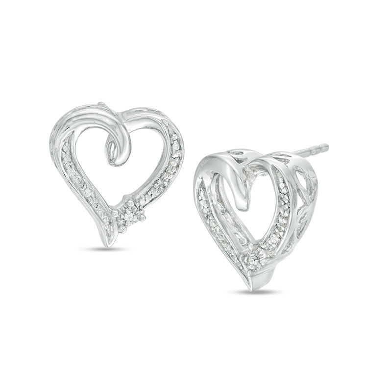 Diamond Accent Heart Stud Earrings in Sterling Silver|Peoples Jewellers