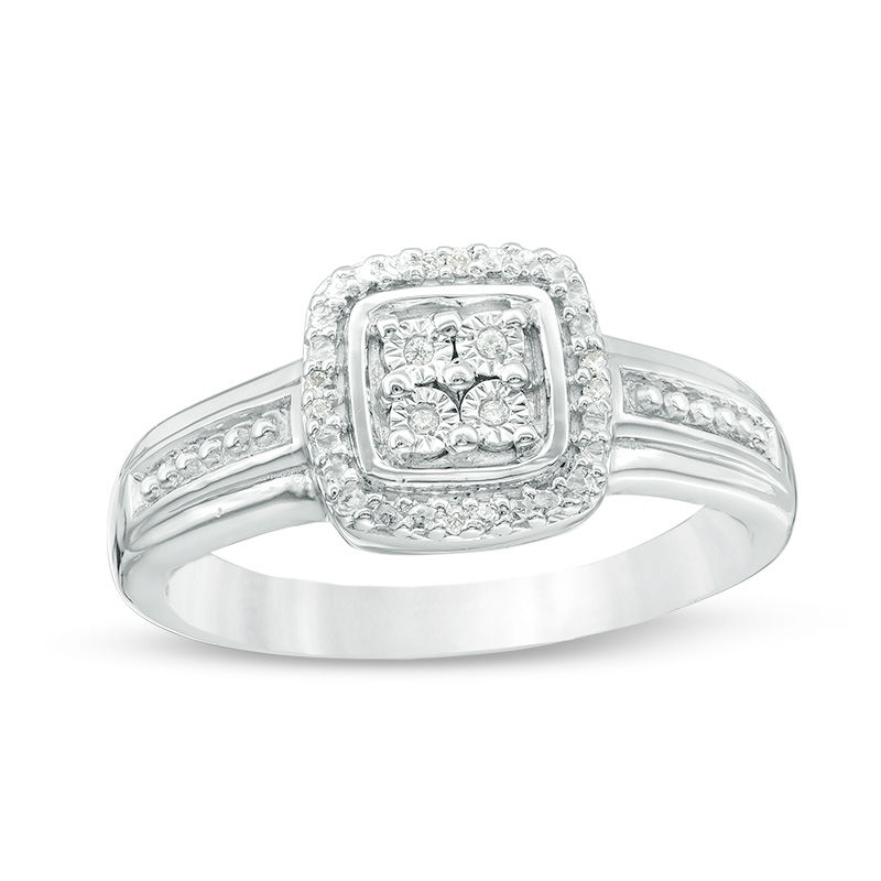 Quad Diamond Accent Cushion Frame Ring in Sterling Silver|Peoples Jewellers