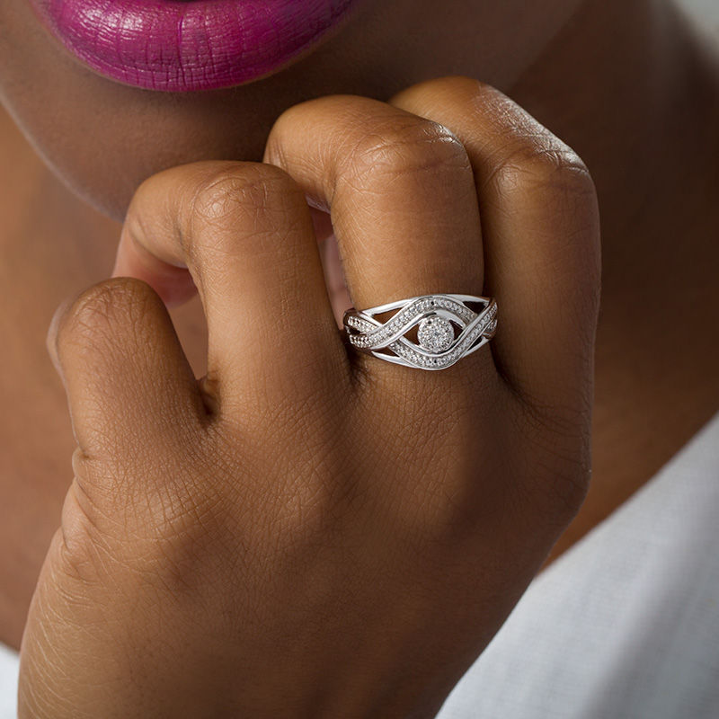 Main Image 2 of Diamond Accent Bypass Open Ring in Sterling Silver
