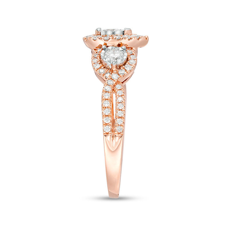 0.70 CT. T.W. Diamond Past Present Future® Pear-Shaped Frame Twist Engagement Ring in 10K Rose Gold
