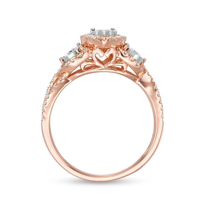 0.70 CT. T.W. Diamond Past Present Future® Pear-Shaped Frame Twist Engagement Ring in 10K Rose Gold