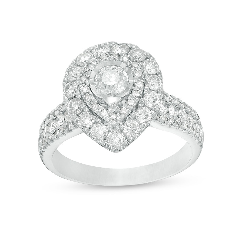 1.50 CT. T.W. Diamond Pear-Shaped Double Frame Engagement Ring 10K White Gold